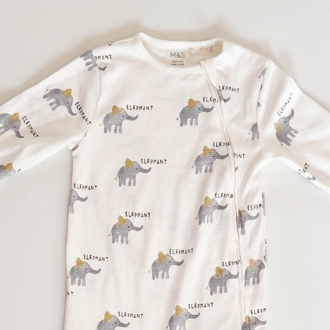 ELEPHANT PRINT KNITTED ZIPPER ROMPER