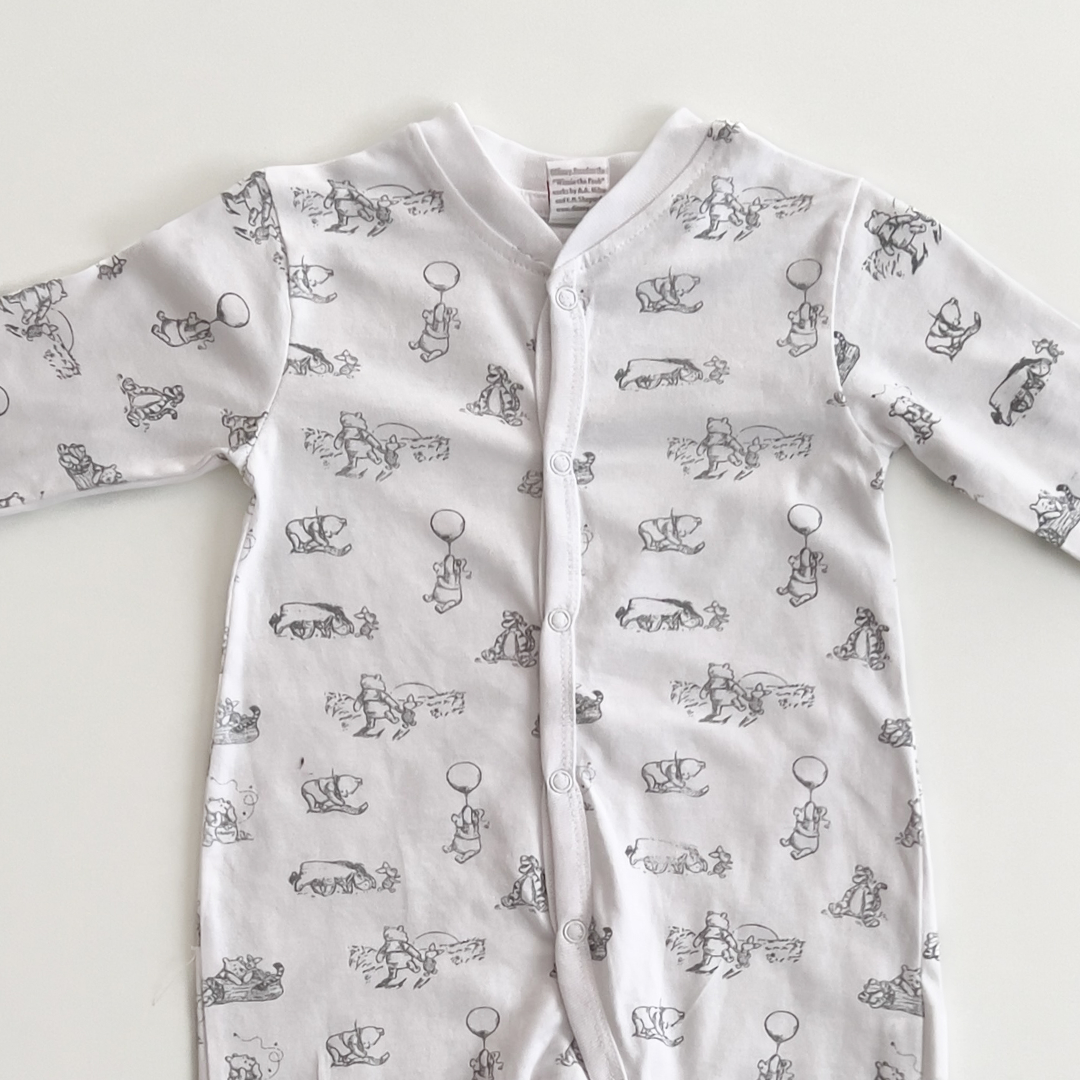 DISNEY BABYBLACK AND WHITE PRINTED SLEEPSUIT