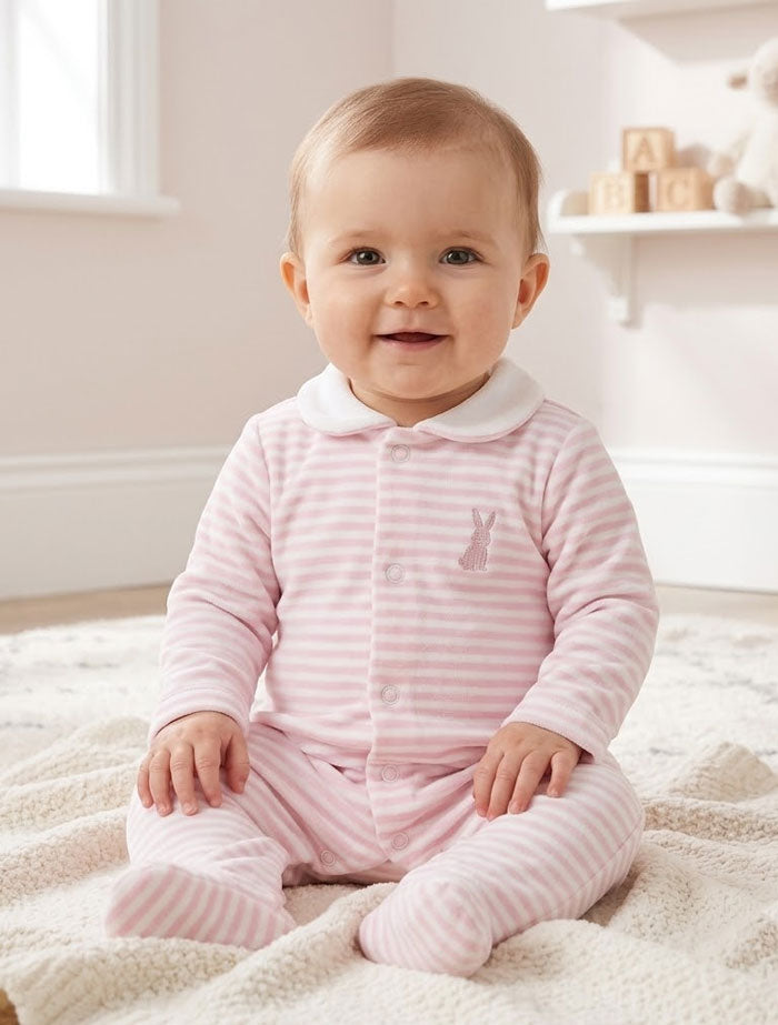 Pink white stripes sleepsuit