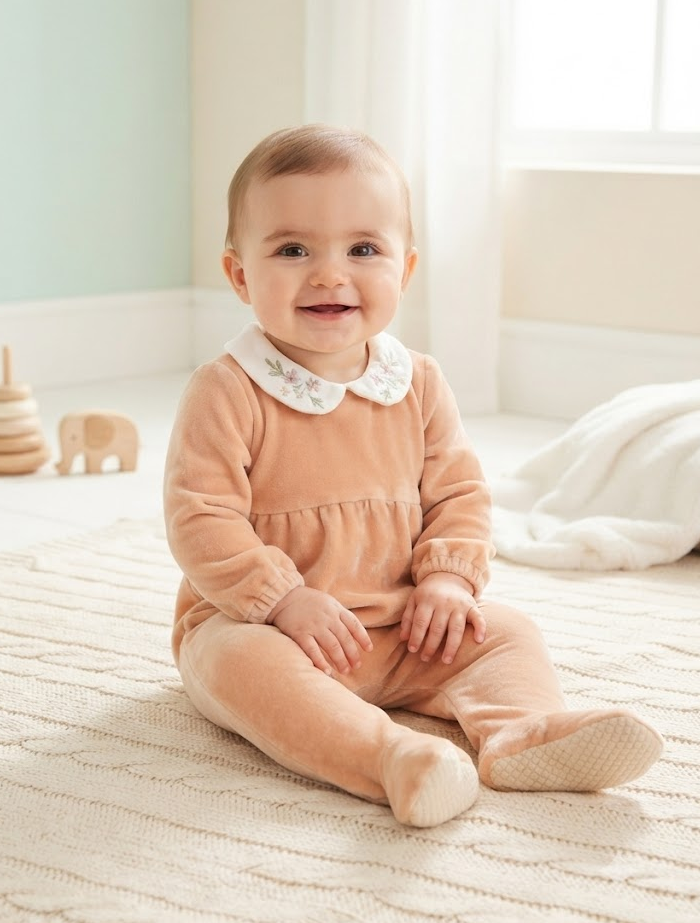 Velvet peter collar sleepsuit