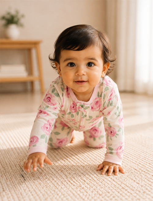 Pink floral zipper sleepsuit