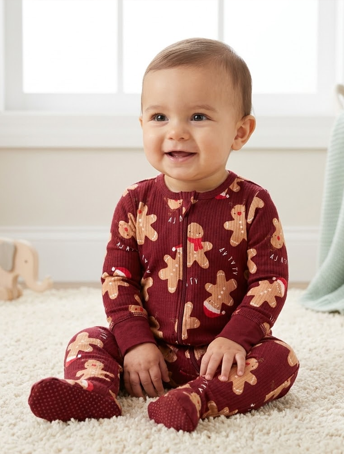 Red gingerbread zipper sleepsuit