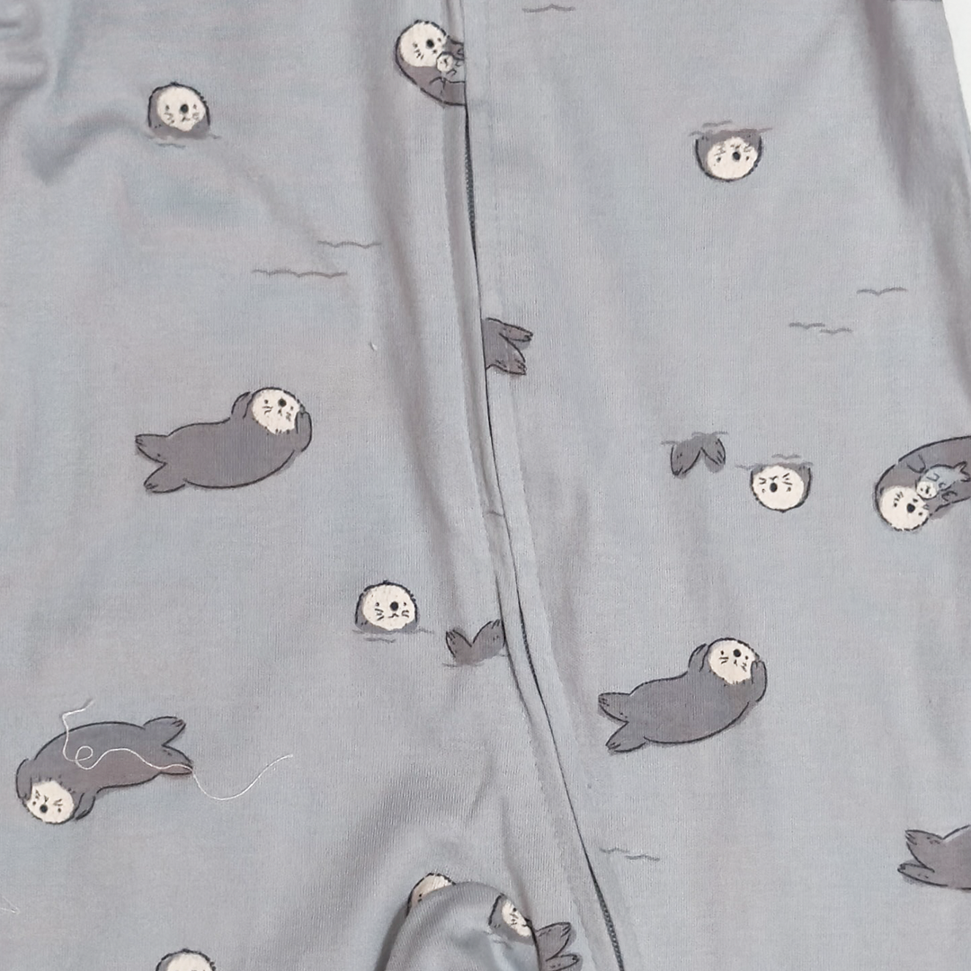 GREY PRINTED ZIPPER SLEEPSUIT