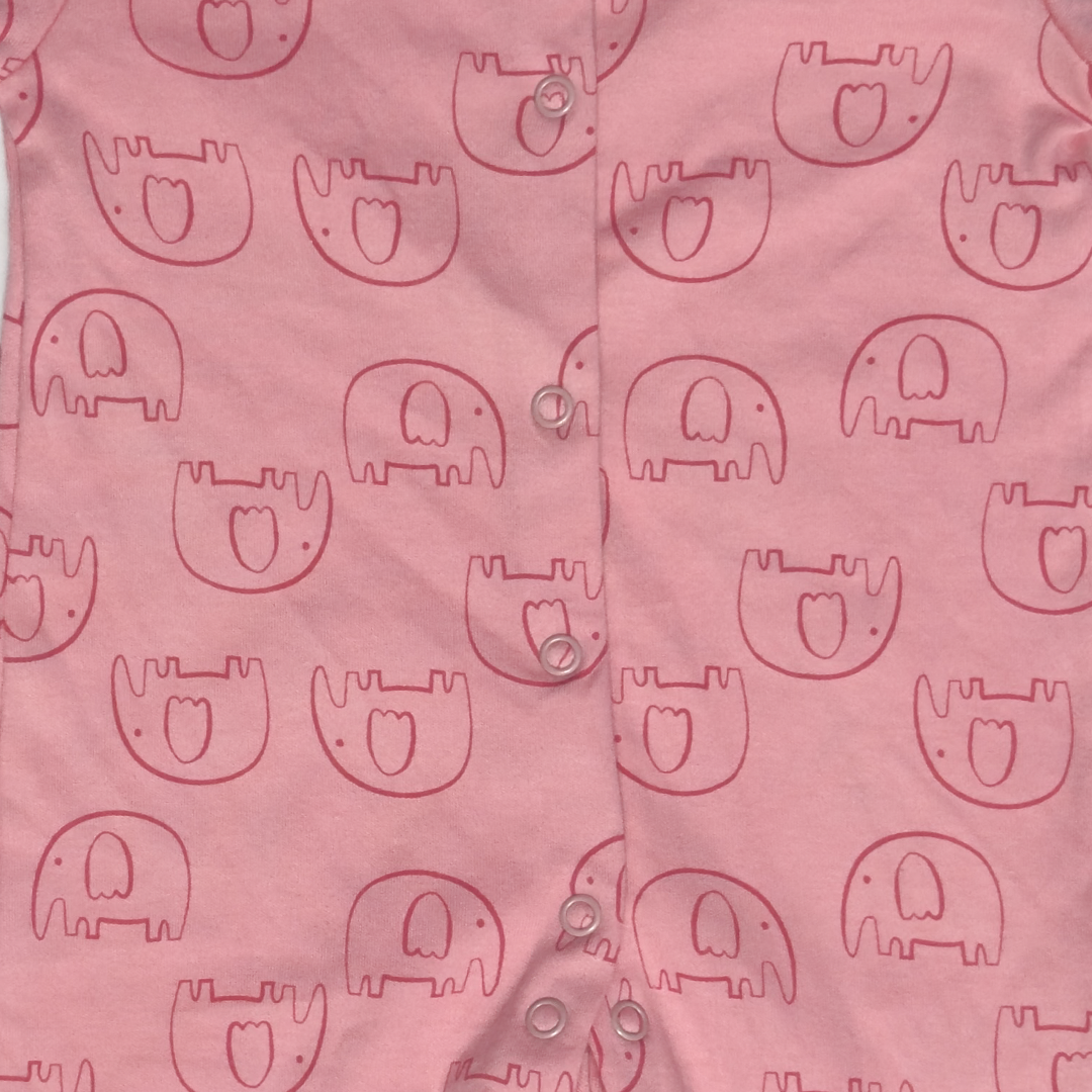 PINK ELEPHANT PRINTED SLEEPSUIT
