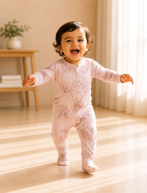 Pink viscous patterned sleepsuit