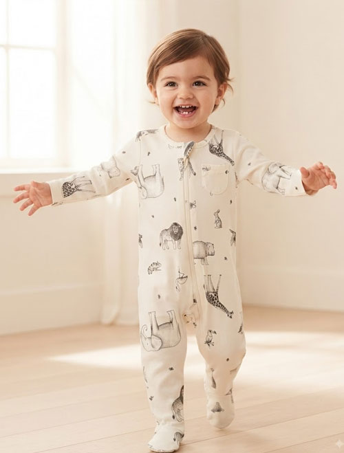 White printed zipper sleepsuit