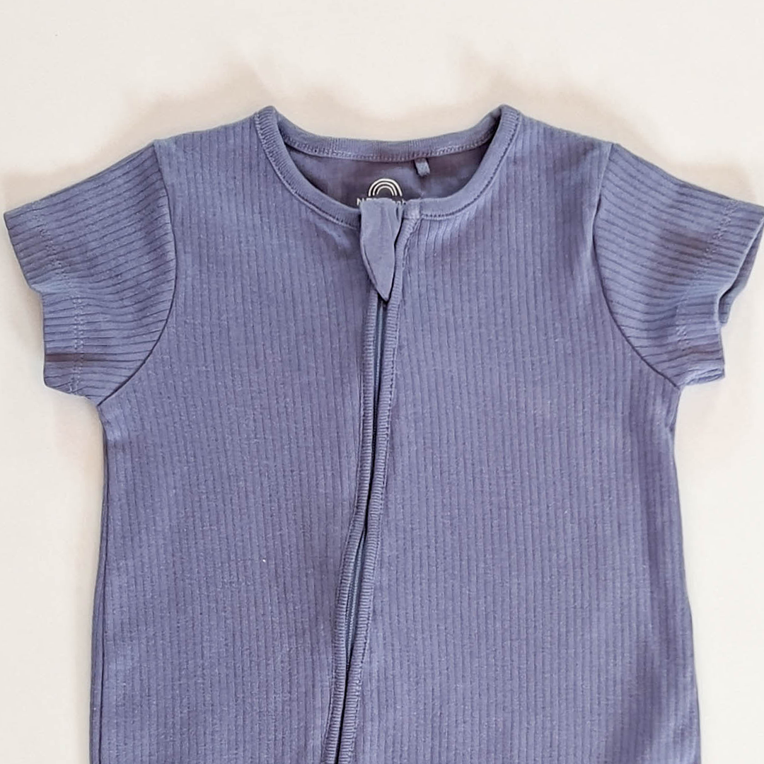 BLUE RIBBED ZIPPER JUMPSUIT