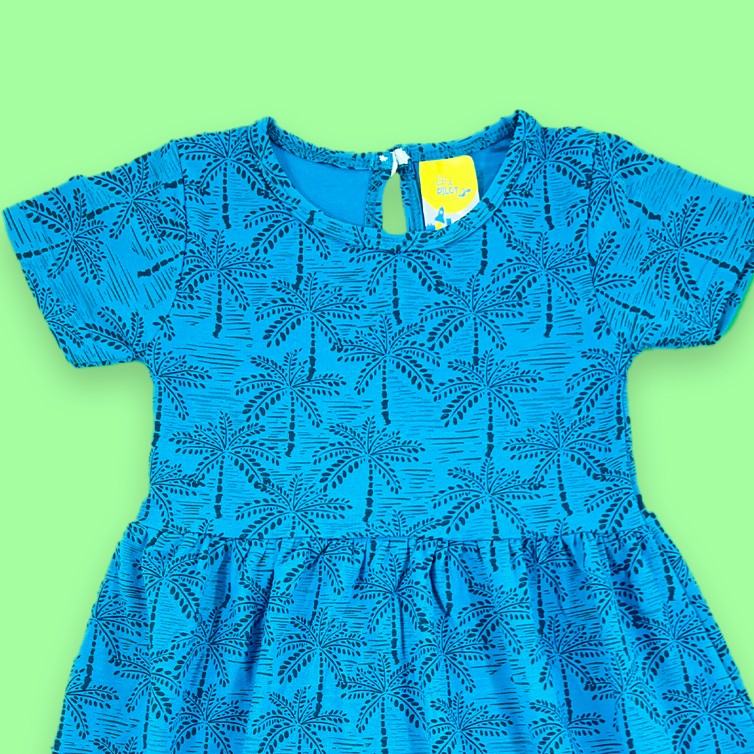 Tree Pattern Teal color girls frok | 3-4 Years |