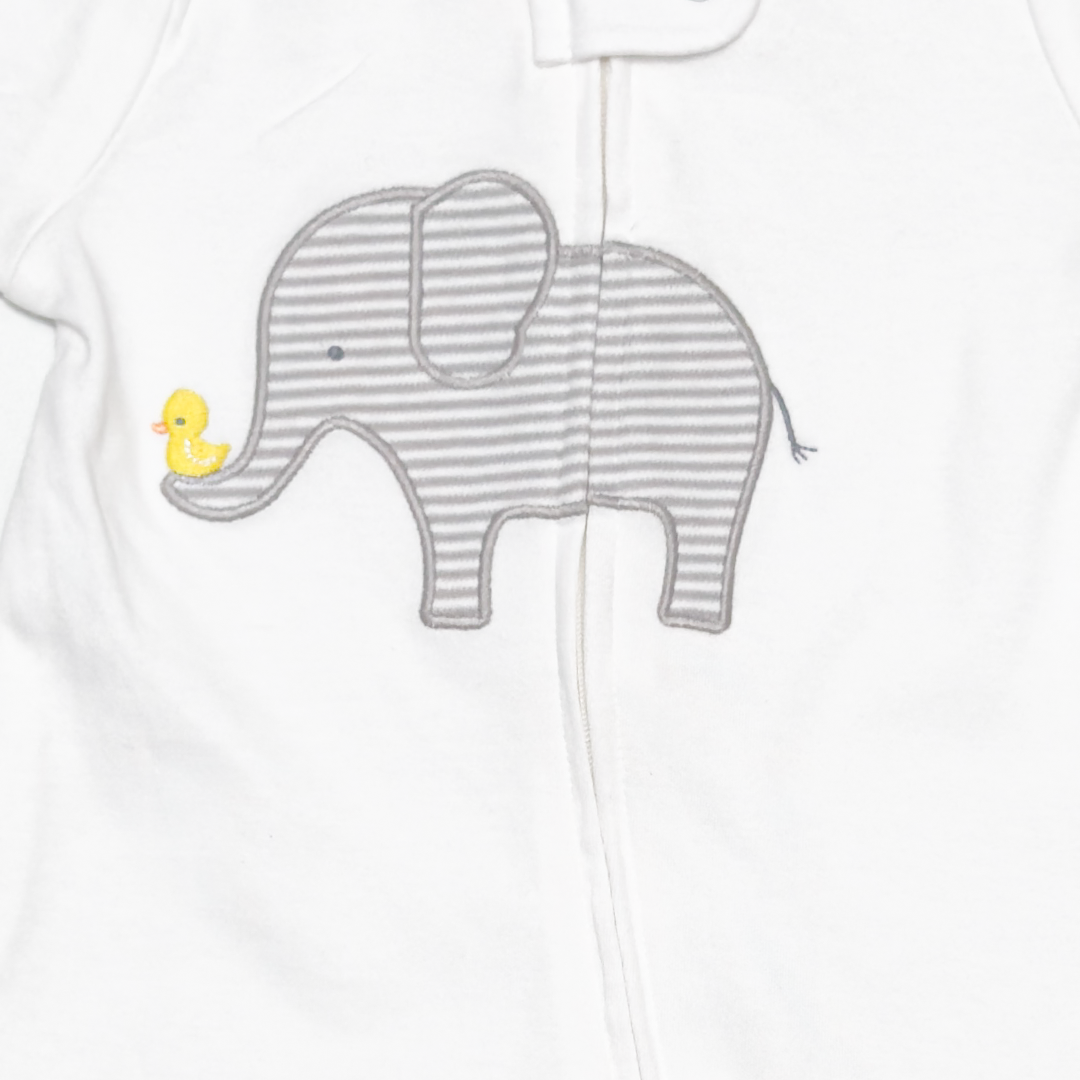 WHITE ELEPHANT ZIPPER SLEEPSUIT