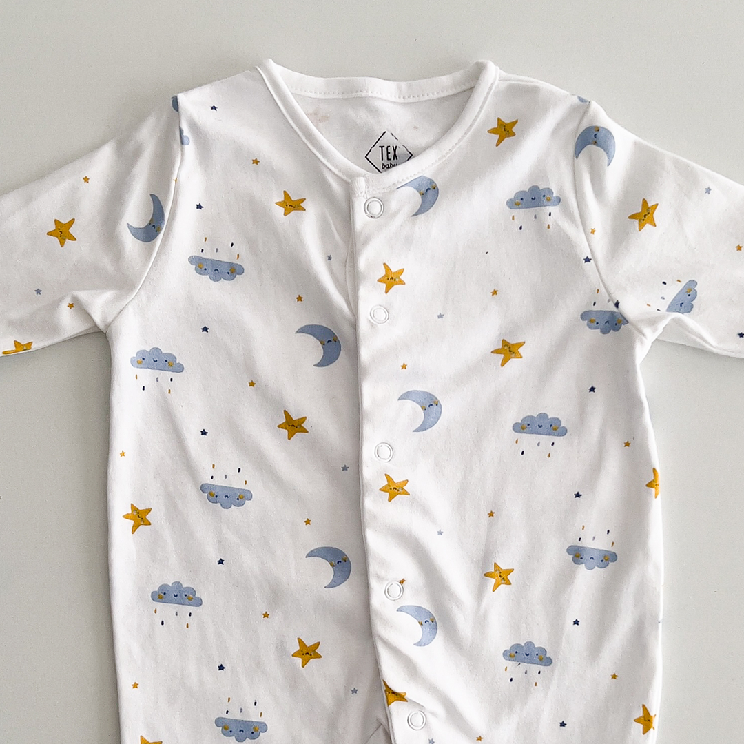 STAR AND MOON PRINTED SLEEPSUIT
