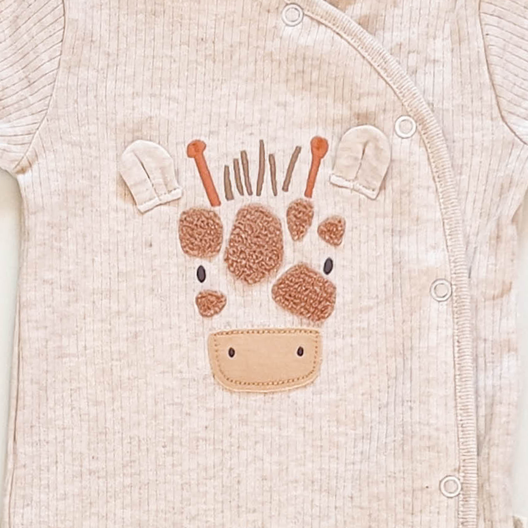 BEIGE 3D COW PATTERNED SLEEPSUIT