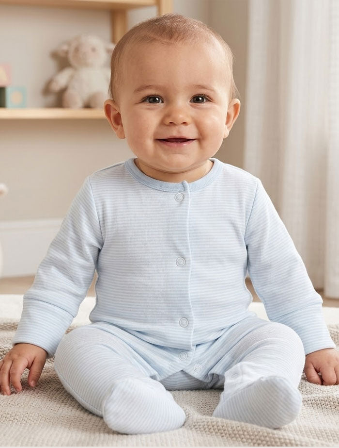 Blue stripes button sleepsuit