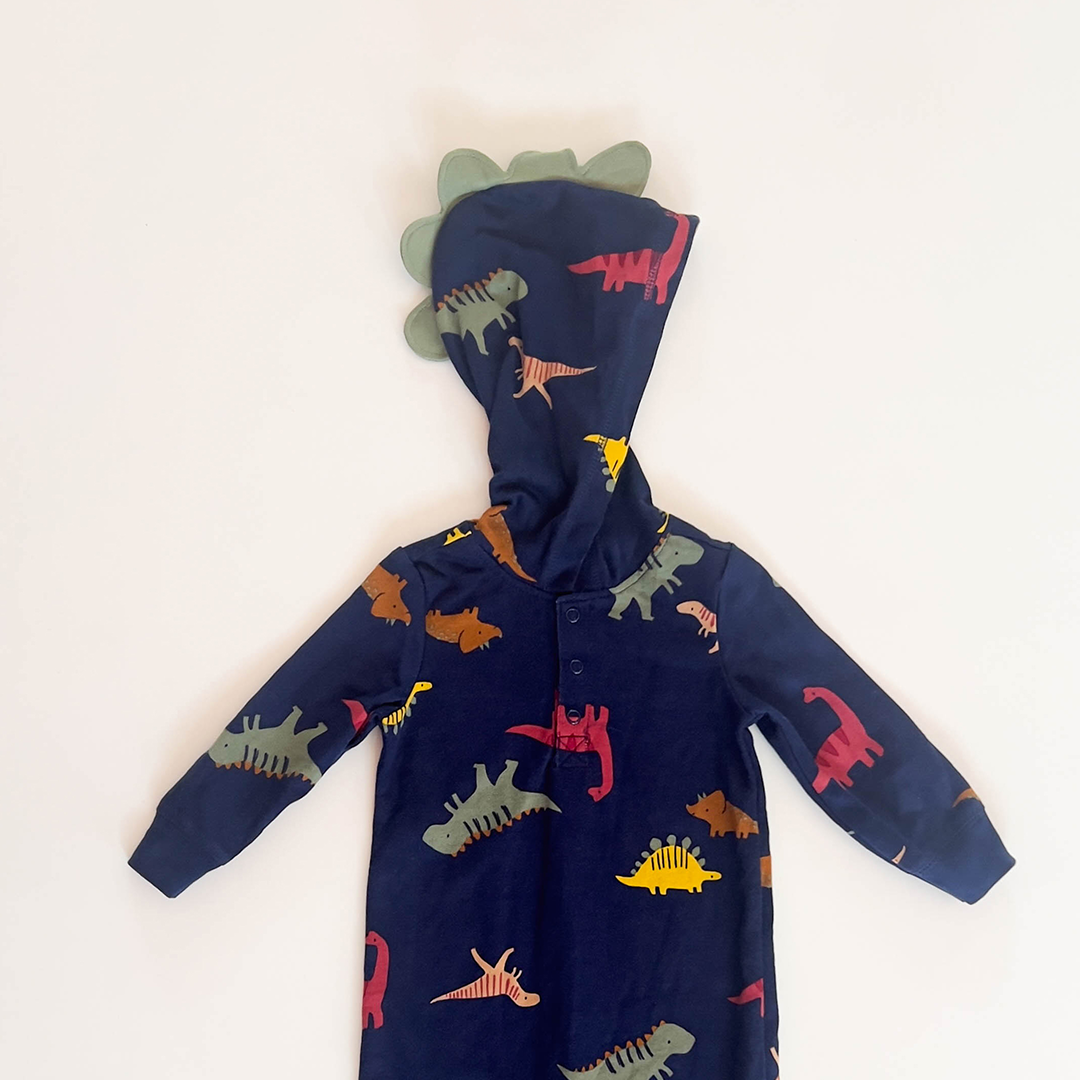 NAVY BLUE DINOSAUR HOODED ROMPER