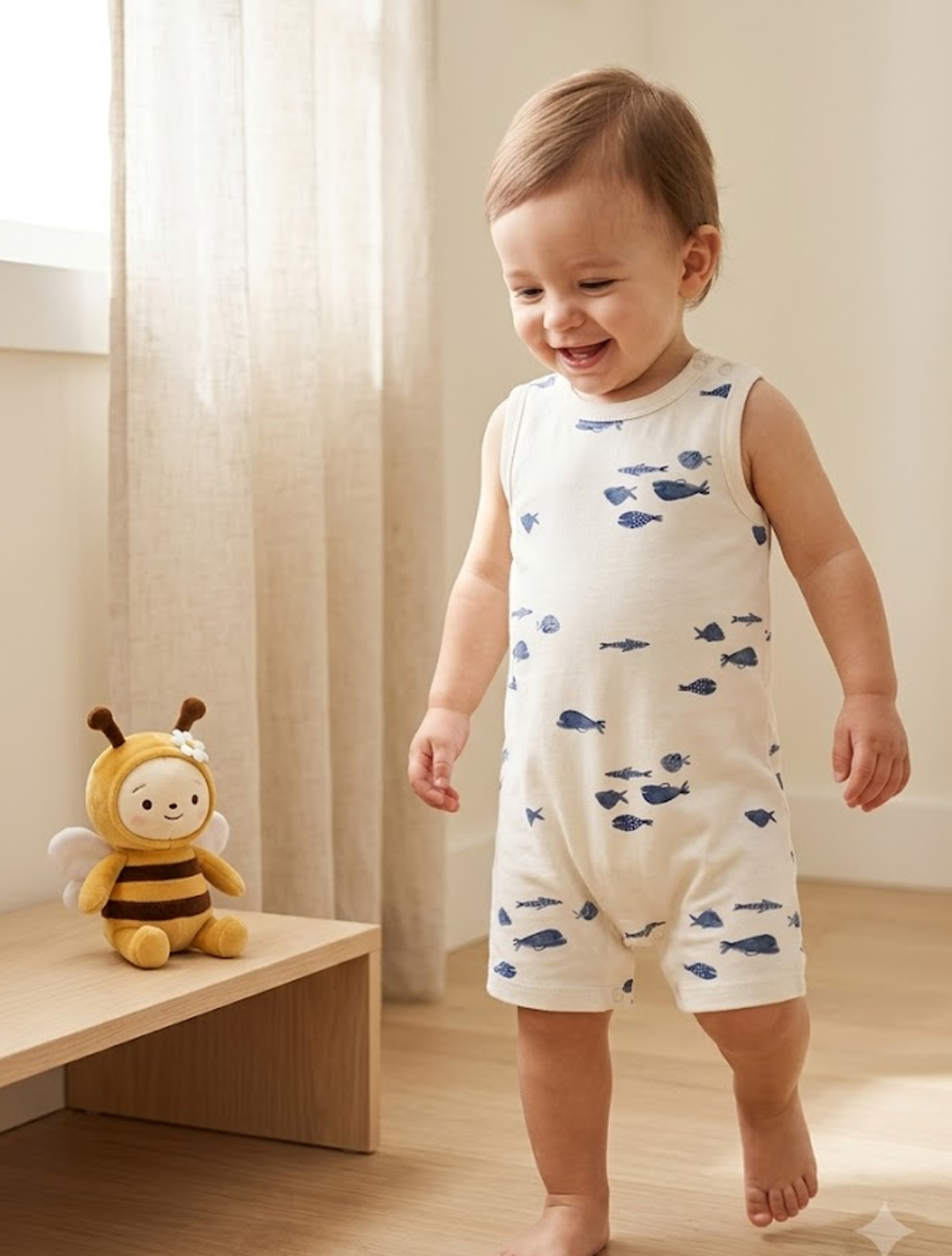 Blue fish printed jumpsuit