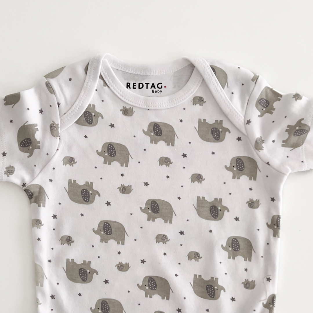 GREY ELEPHANT PRINT ONESIE