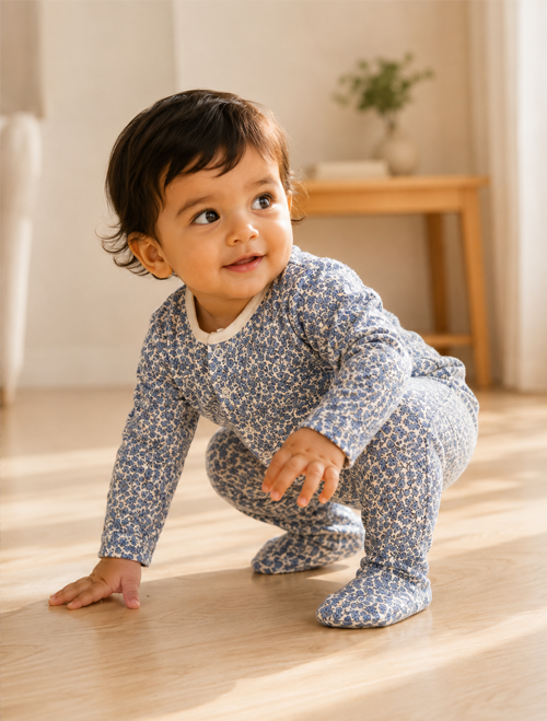 Blue florals girls sleepsuit