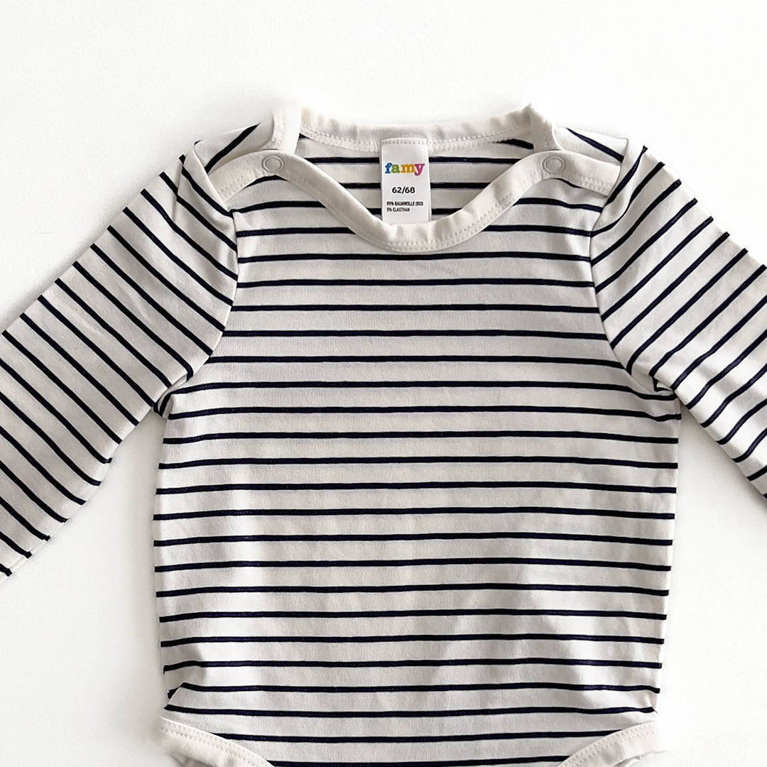 NAVY BLUE AND BLACK STRIPES ONESIE