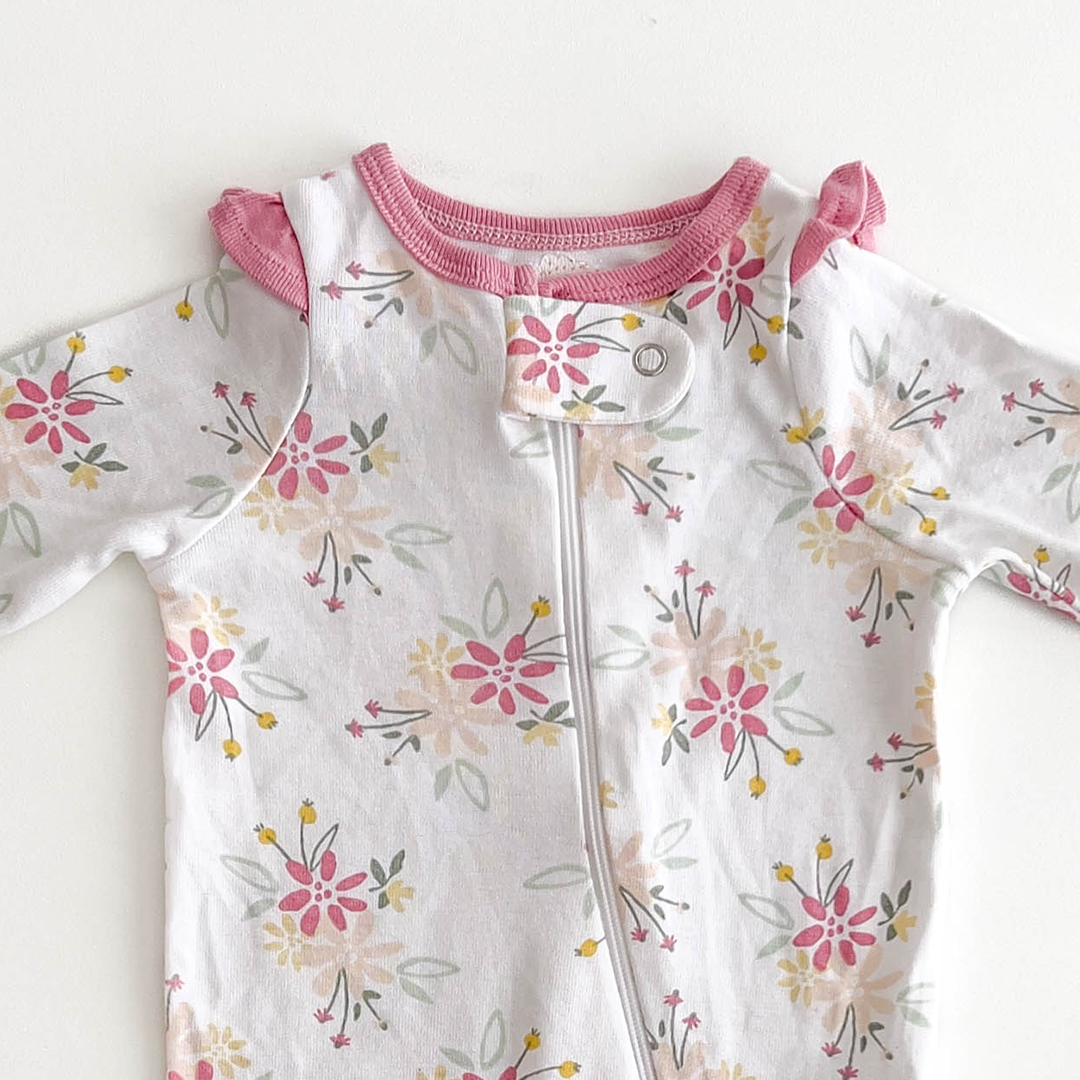 PINK FLORAL RUFFLED SLEEPSUIT