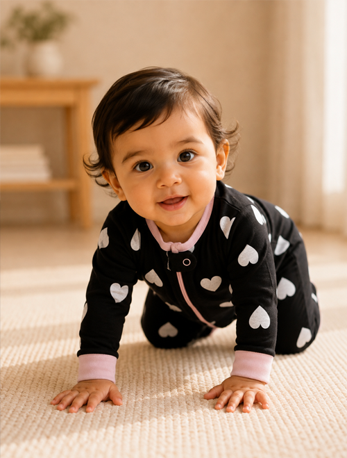 Black love pattern zipper sleepsuit