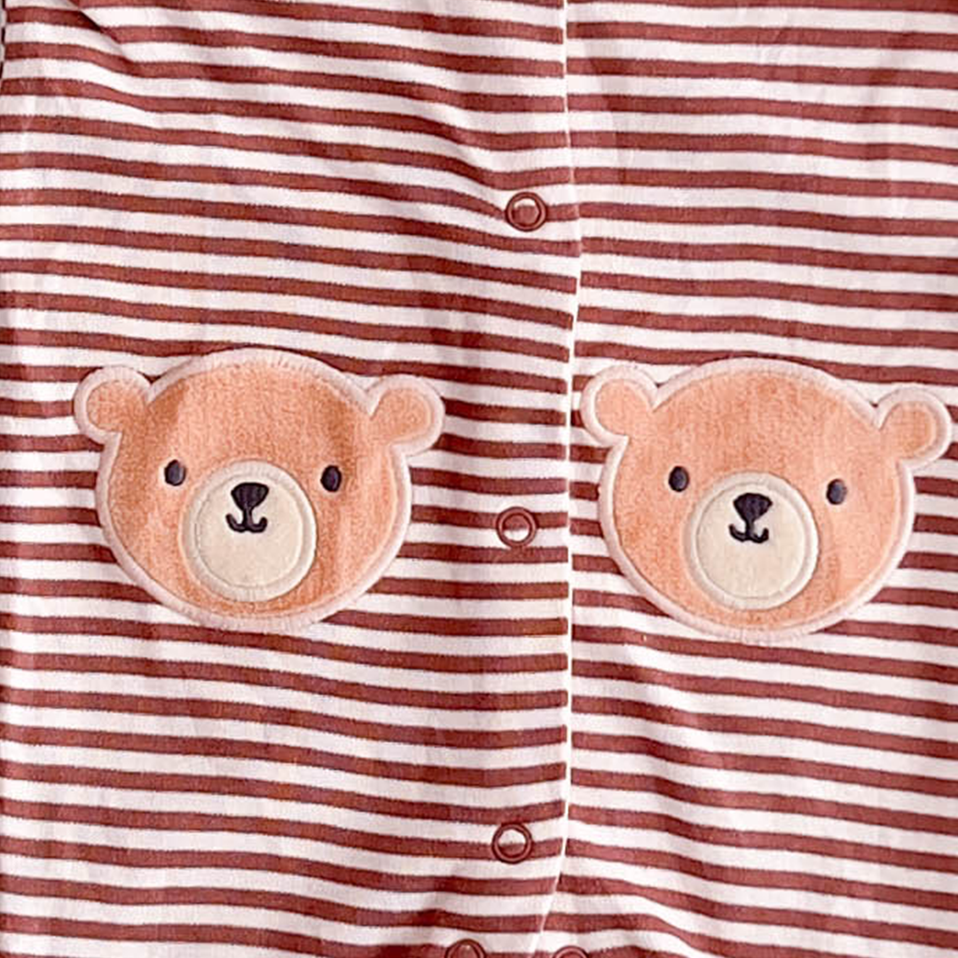 BROWN TEADDY BEAR STRIPED ROMPER