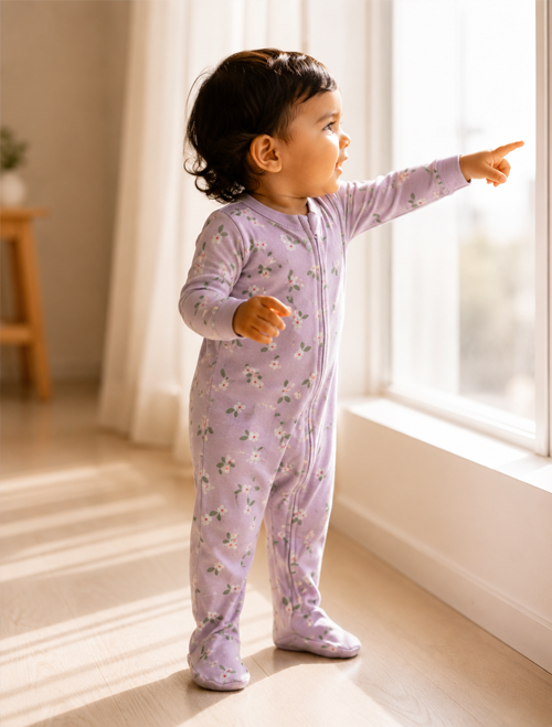 Purple floral zipper sleepsuit
