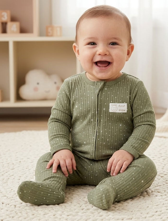 GREEN RIBBED SNOW SLEEP SUIT