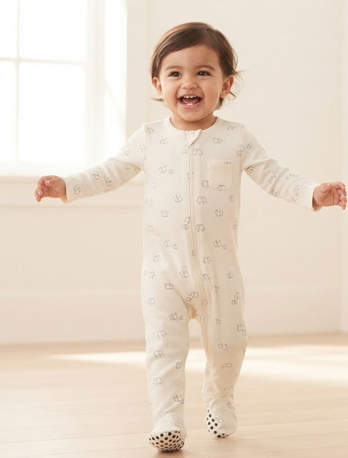 Elephant printed zipper sleepsuit