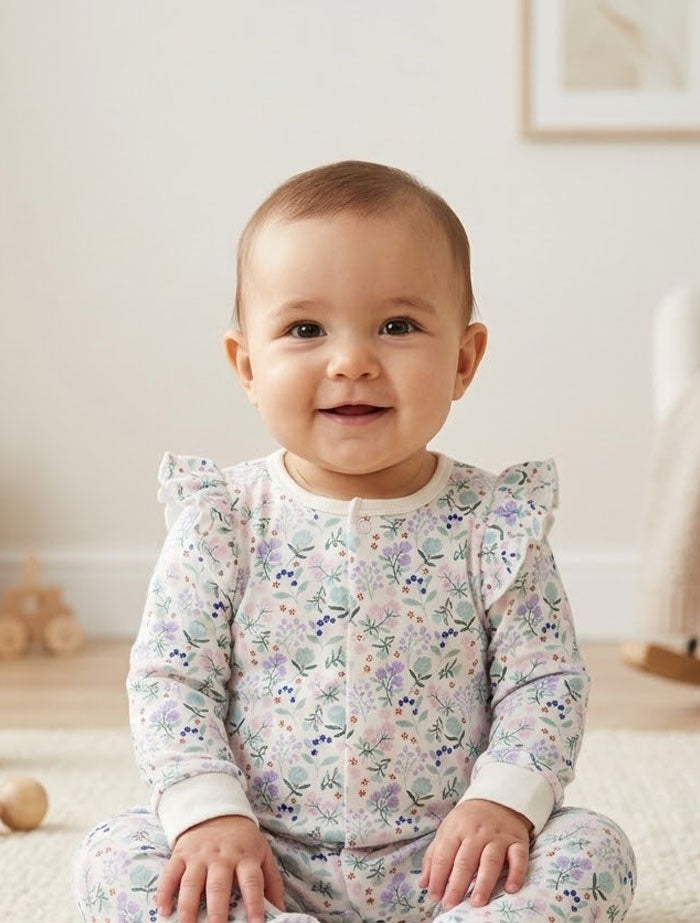 White floral button romper