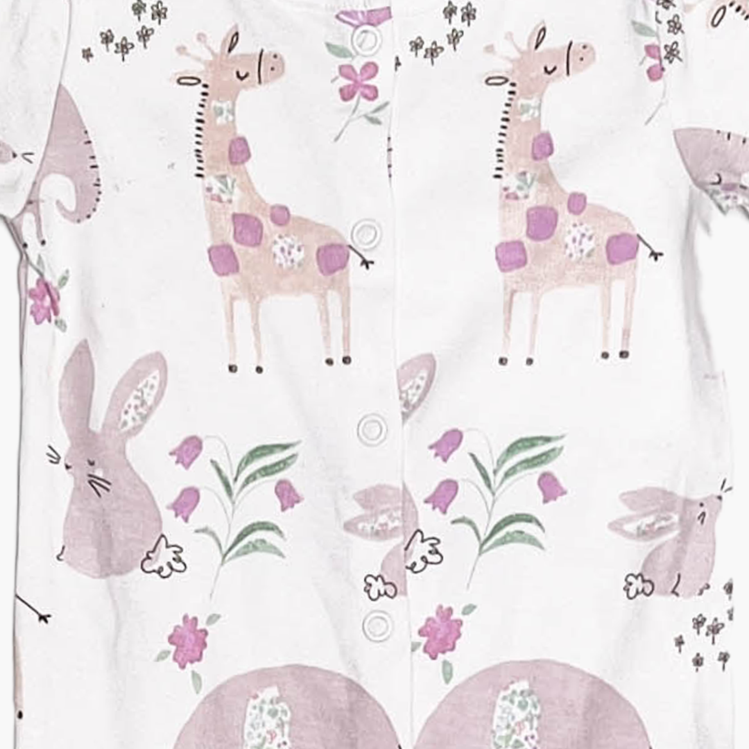 LAVENDER ANIMAL PRINTED SLEEPSUIT