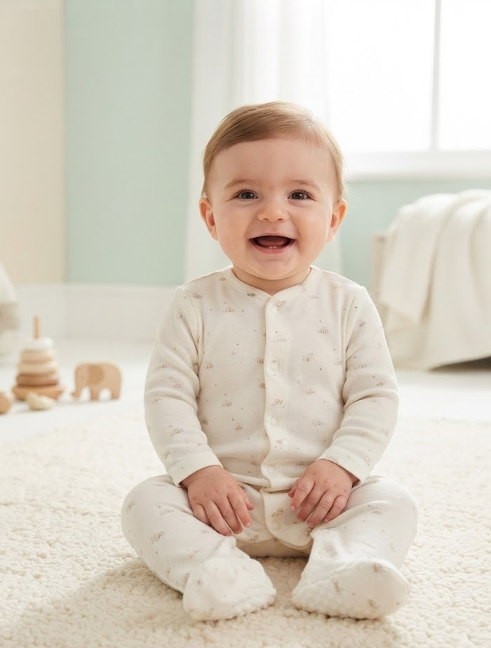 White printed button sleep suit