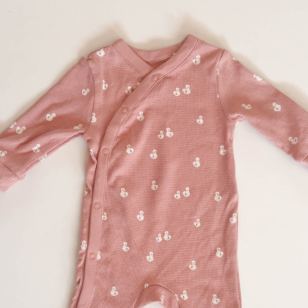 DUSKY PINK DUCK PRINT KNITTED ROMPER