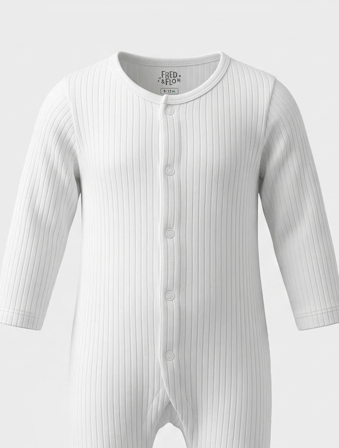 WHITE RIBBED BUTTON SLEEPSUIT