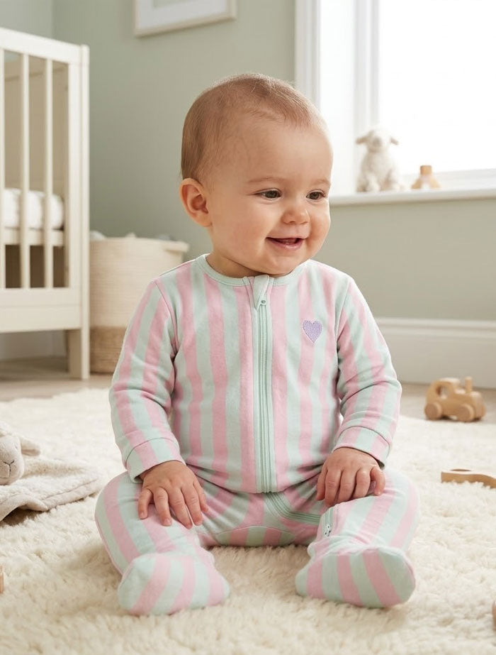 Green and pink stripes romper