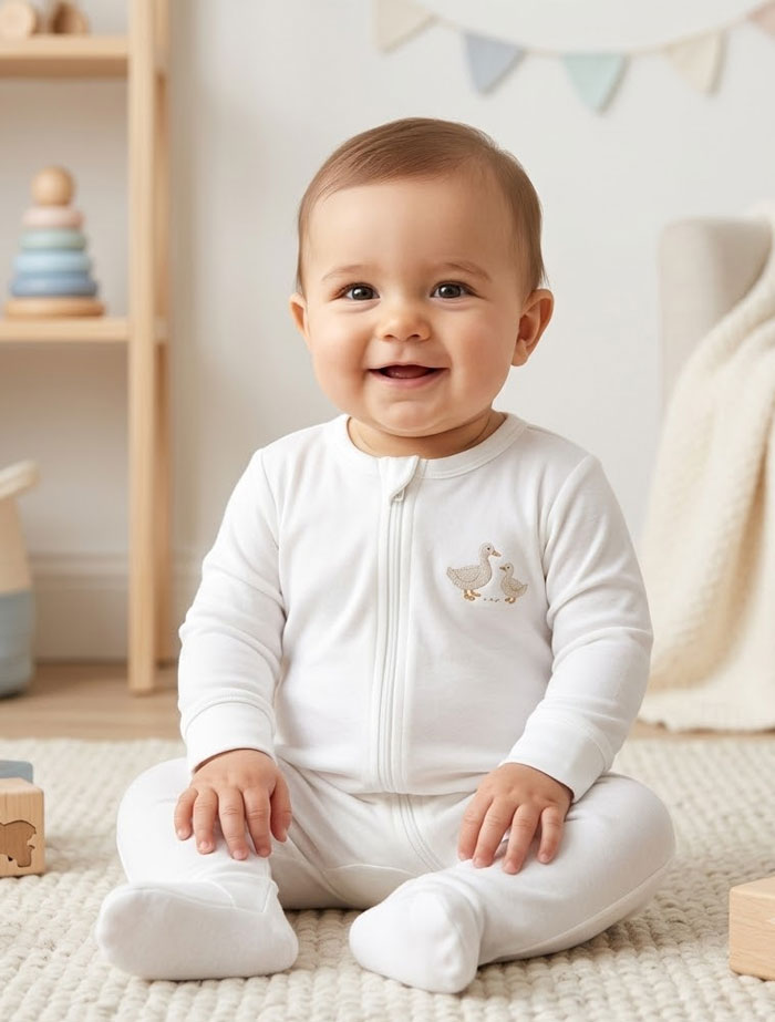 White duck zipper sleepsuit