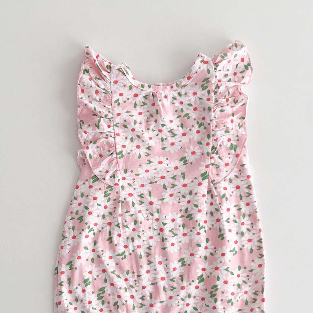 PINK FLORAL RUFFLED JUMPSUIT