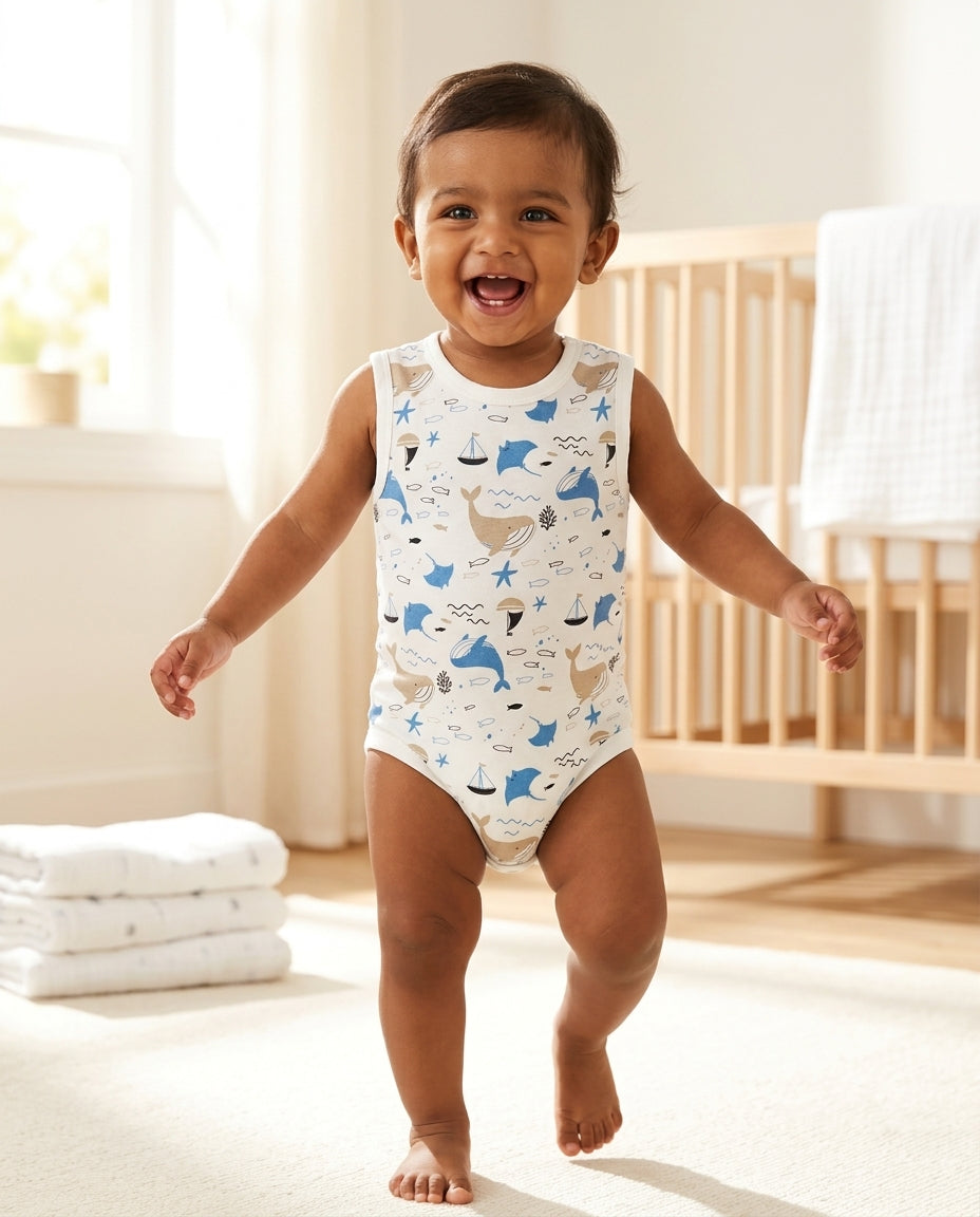 Blue ocean prints onesie