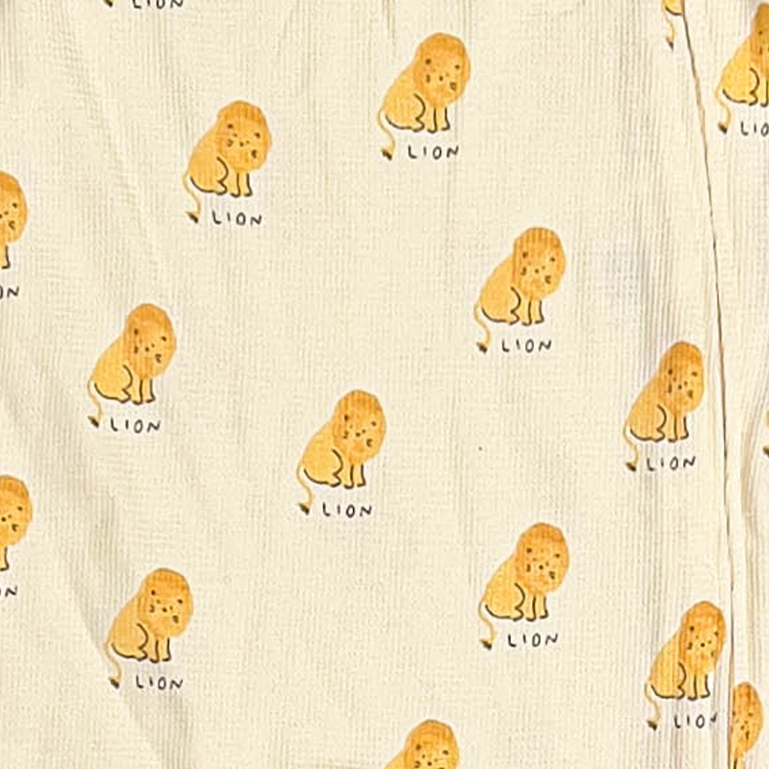 YELLOW KNITTED LION PRINTED ROMPER