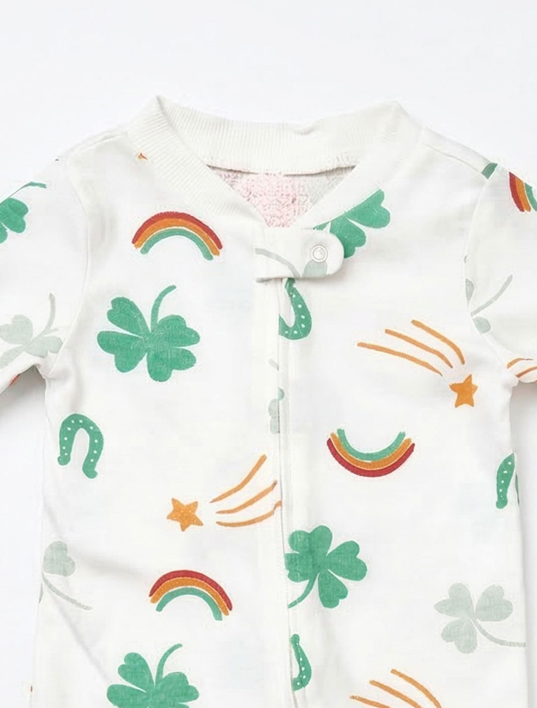 WHITE PRINTED ZIPPER SLEEPSUIT