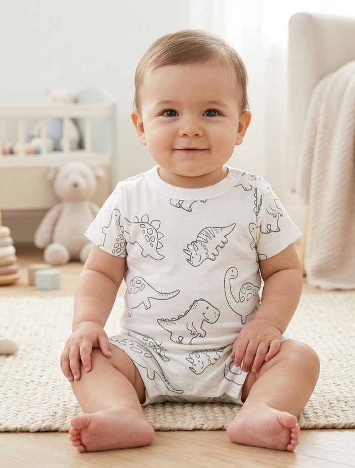 Green dino printed jumpsuit
