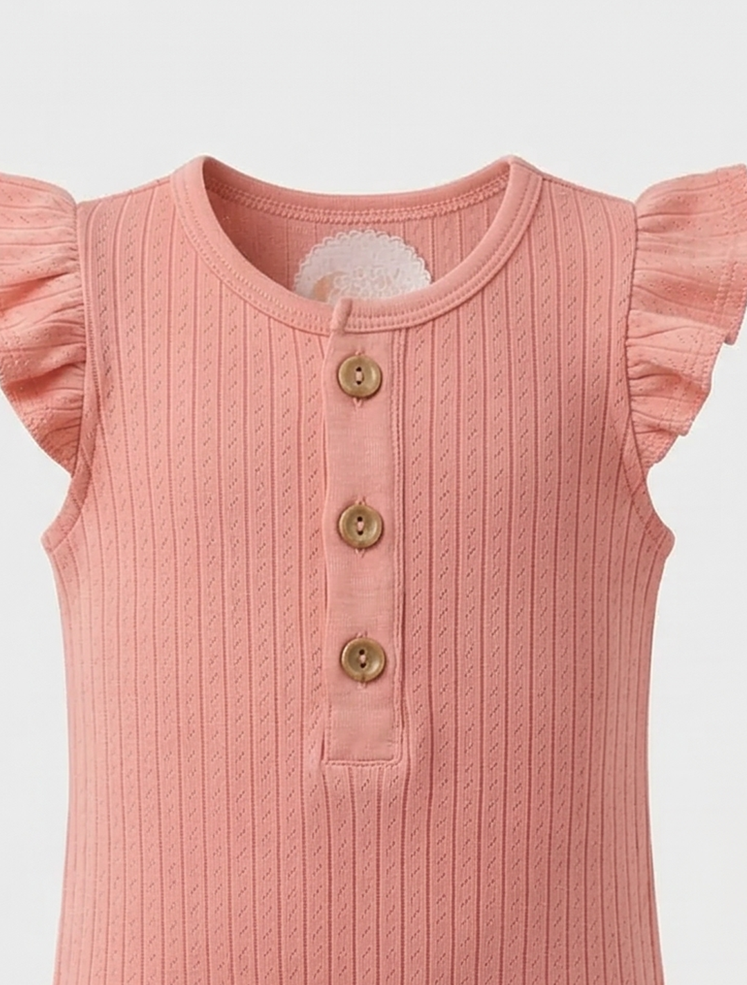 peach pointelle frill sleeve romper