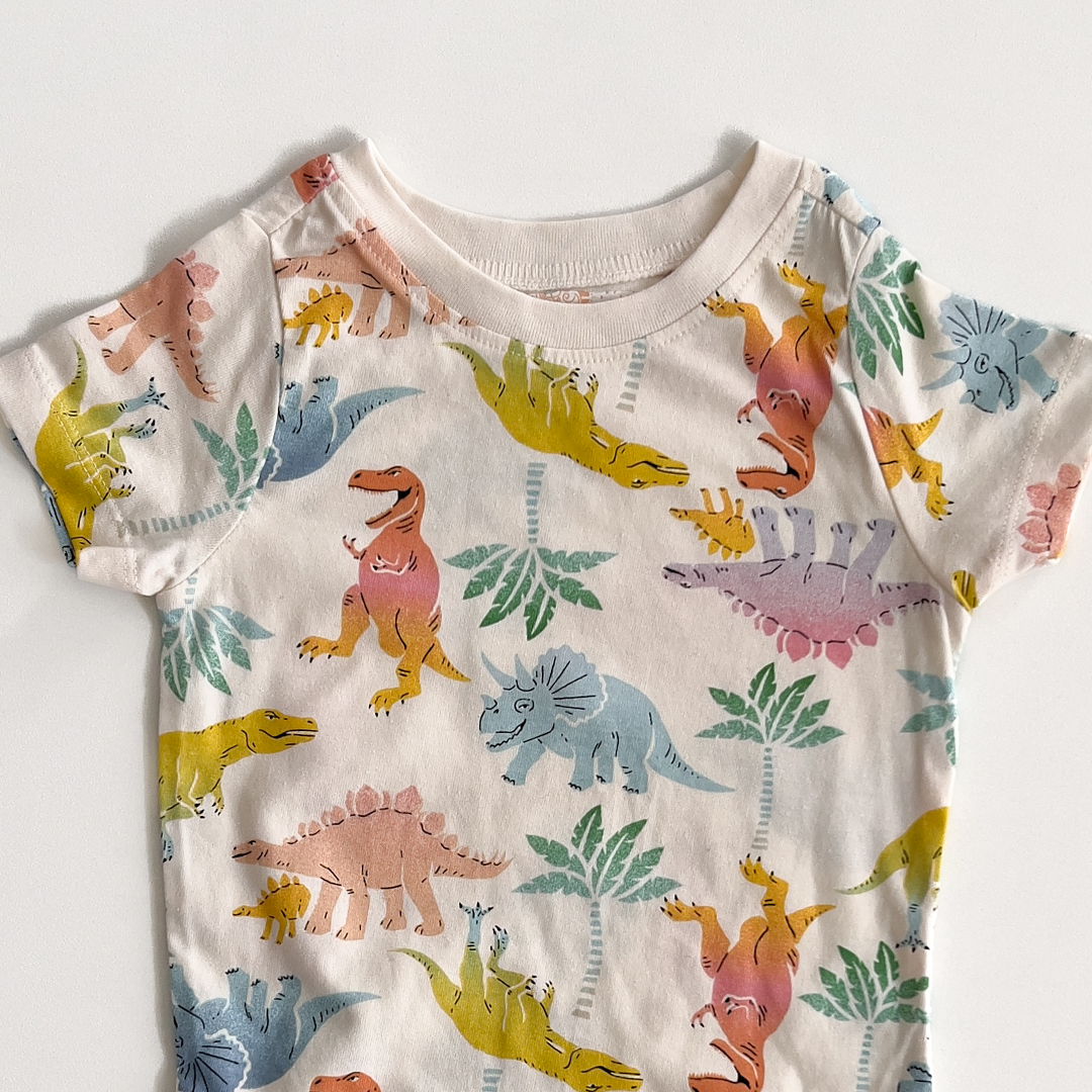 multi color dinosaur printed onesie