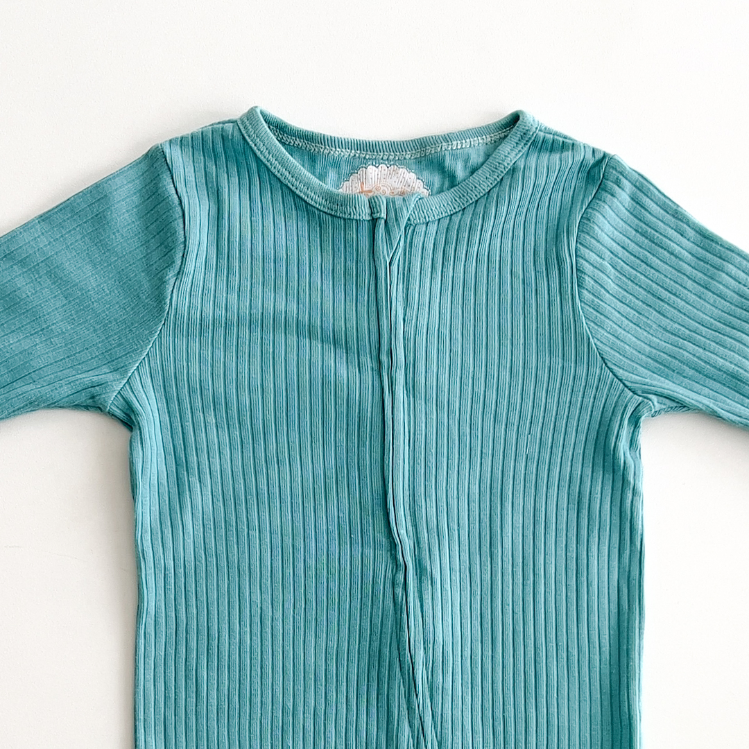 teal colored ribbed romper