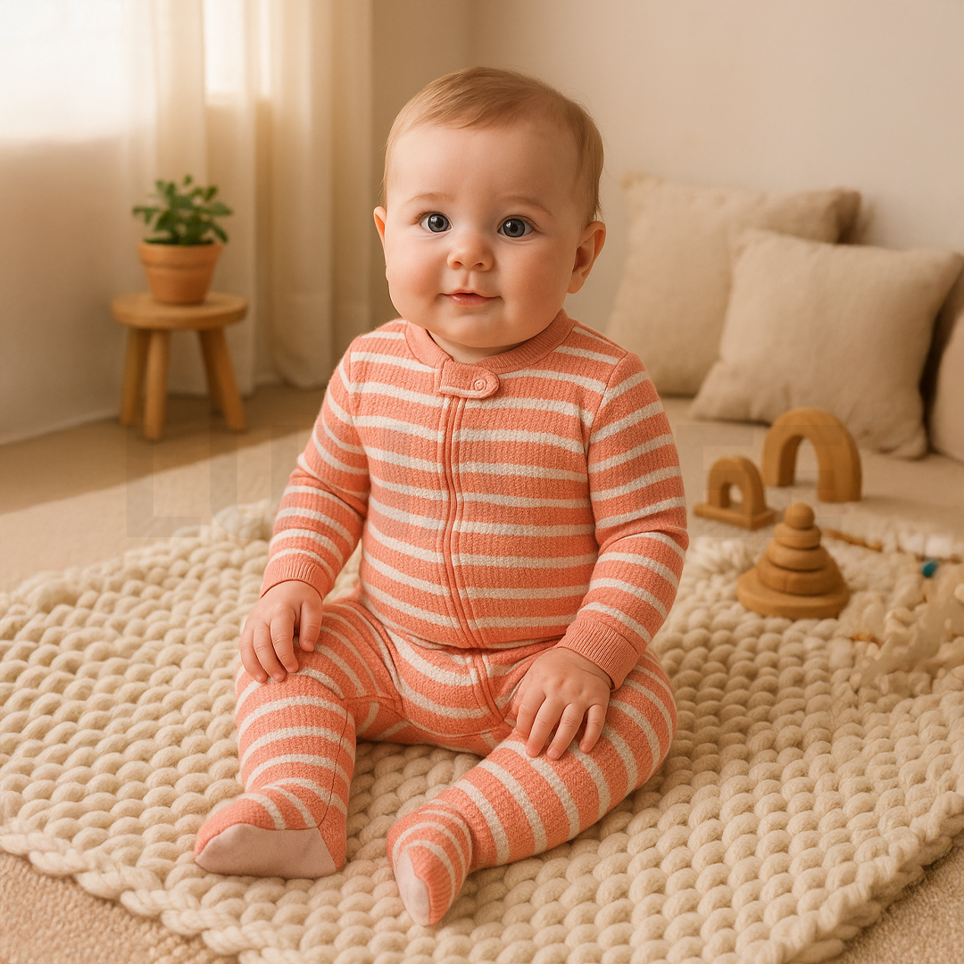 BURNT ORANGE STRIPED SLEEPSUIT