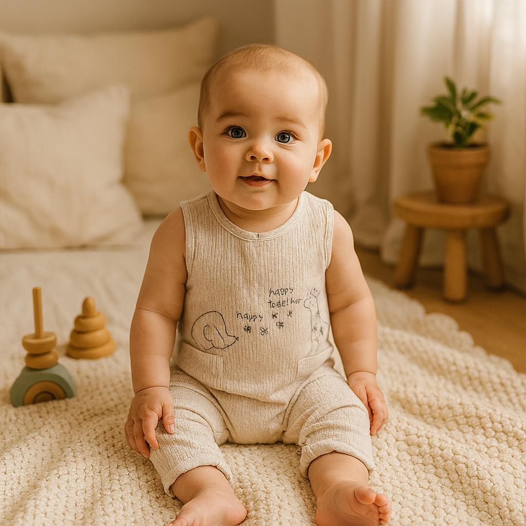CREAM RIBBED SLEEEVLESS ROMPER