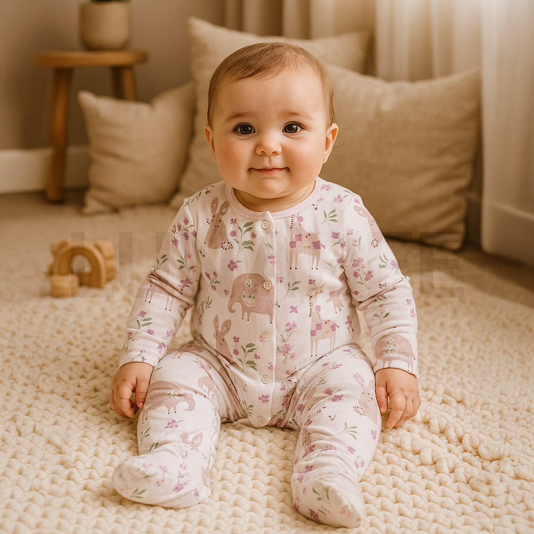 LAVENDER ANIMAL PRINTED SLEEPSUIT