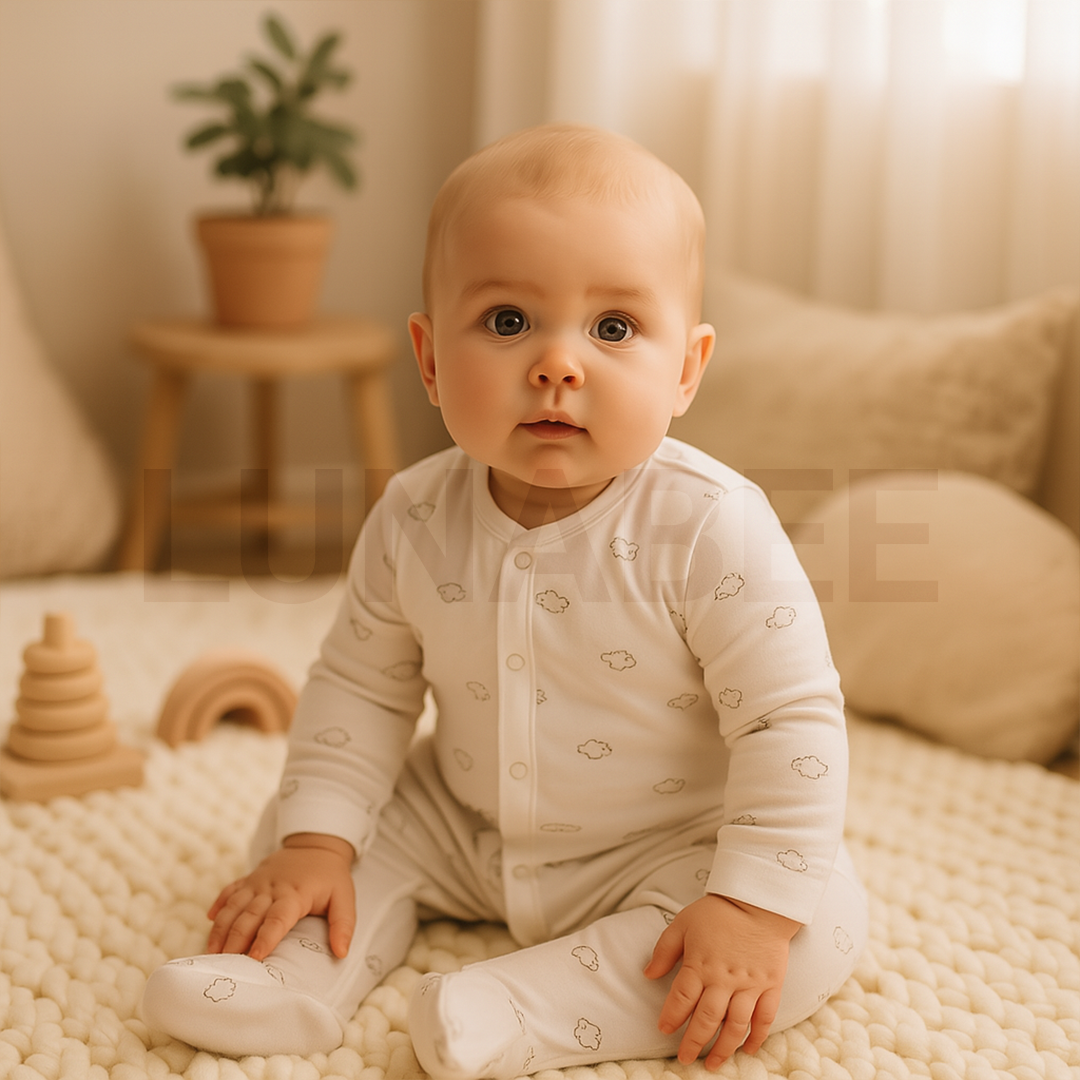 WHITE TURTLE PATTERNED SLEEPSUIT