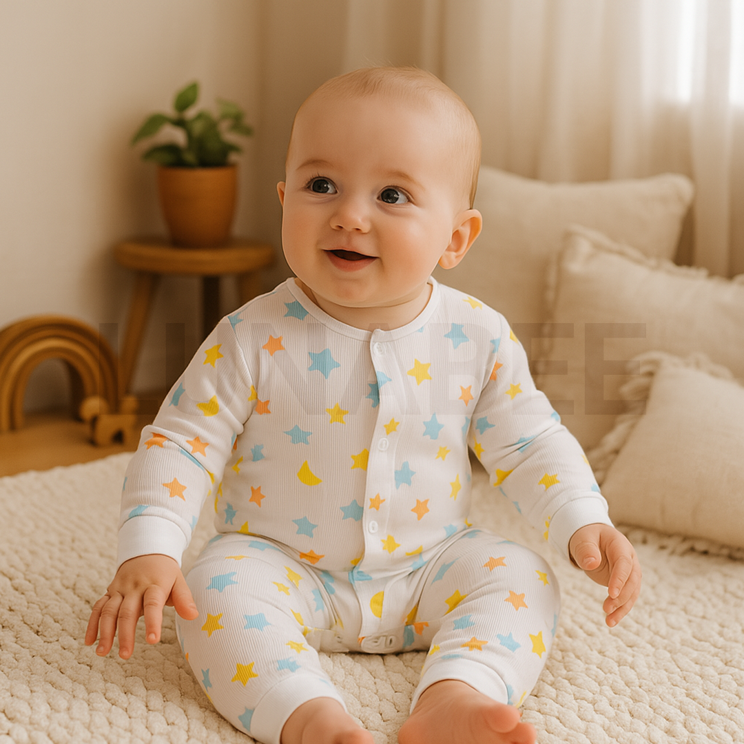 WHITE STARS RIBBED ROMPER