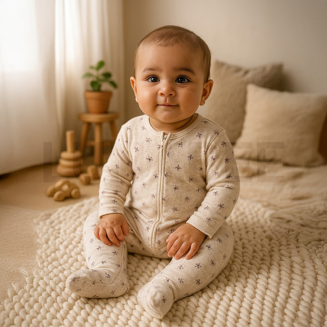 BEIGE FLORAL ZIPPER SLEEPSUIT