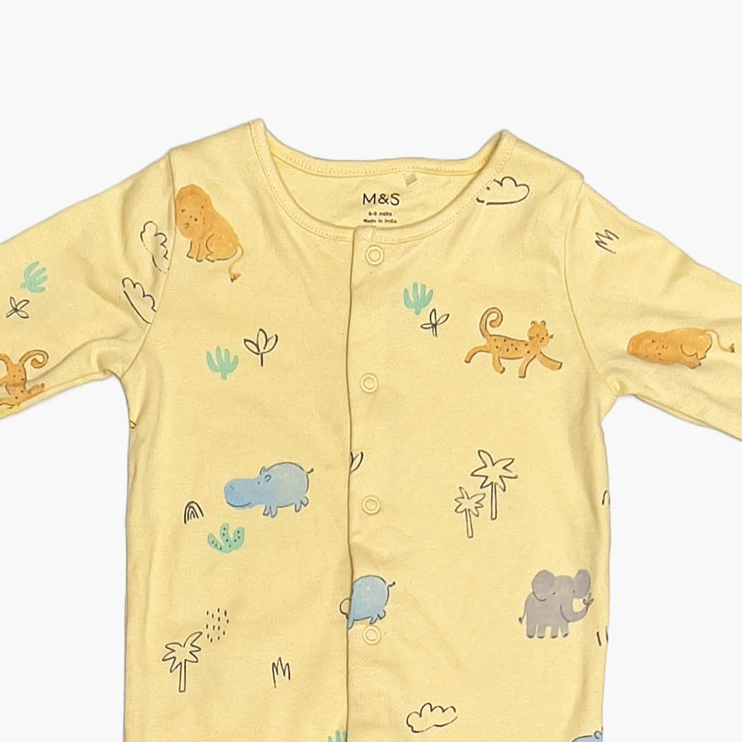 YELLOW ANIMAL PRINTED SLEEPSUIT