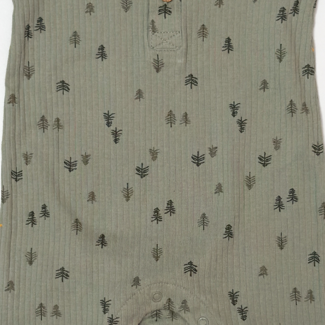 OLIVE GREEN RIBBED PRINTED ROMPER